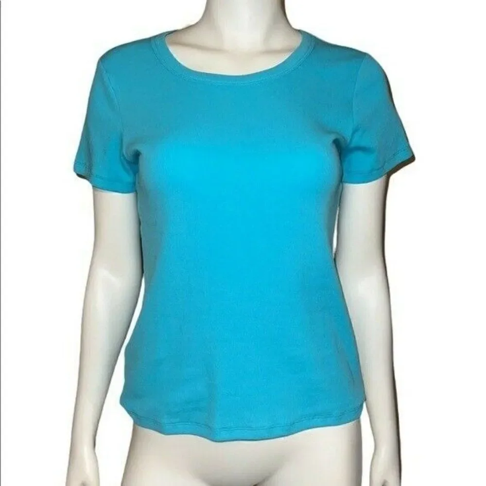 Jenni Turquoise Sea Solid Ribbed Lounge Pajama Short Sleeve Shirt Top Small NWT